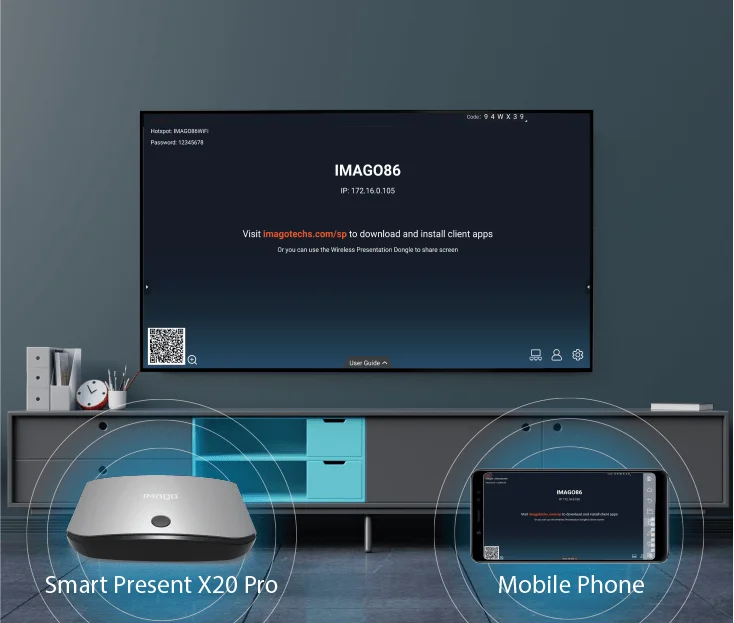 IMAGO Smart Present X20 Pro with AIOS Smartboard and phone connection